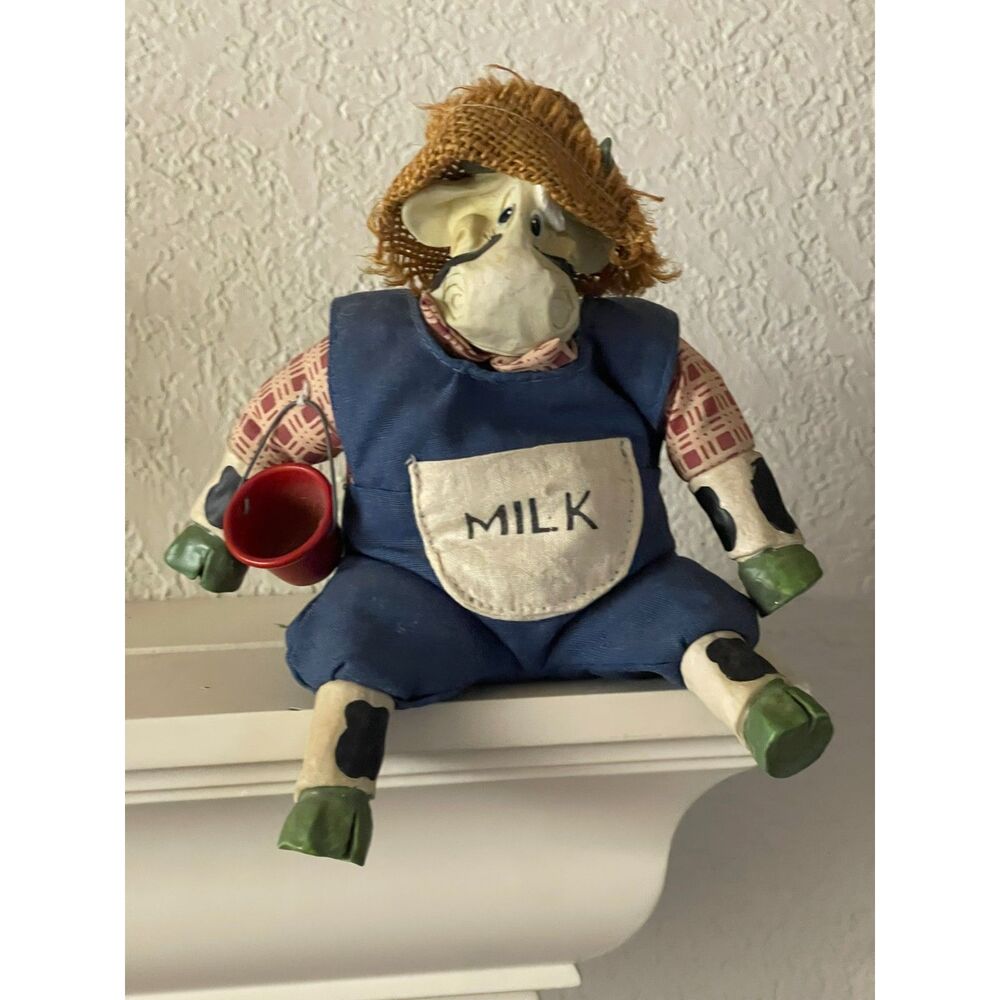 Vintage Cow Shelf Sitter Bean Bag Farm House Animal "Milk" Figurine Country Home